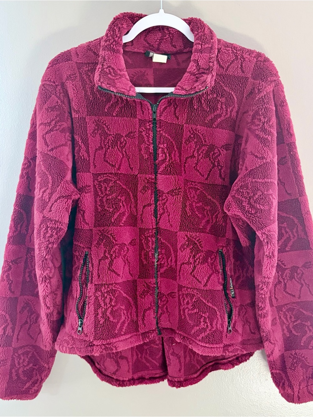 90s Kerrits Equestrian Women Large Red Horse Print Full Zip Fleece Jacket